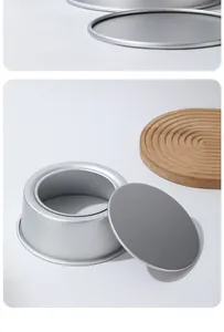Close-up of circular aluminum chiffon cake mold featuring a removable bottom design