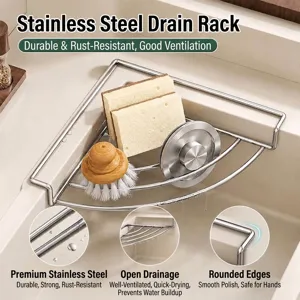 Égouttoir d'angle d'évier triangulaire en inox pour éponges et brosses