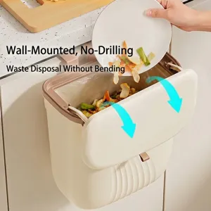 Poubelle de cuisine murale crème moderne avec couvercle coulissant pour porte de placard