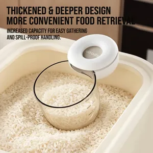 Taza medidora de arroz transparente con escala y mango blanco de cocina