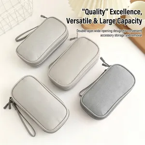 Borsa Organizzatore Accessori Elettronici da Viaggio in Tessuto Oxford per Cavi Digitali Caricatori Auricolari USB Grigio