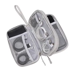 Borsa organizer da viaggio portatile grigia di grande capacità per cavi e accessori
