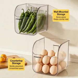 Wall-mounted clear plastic storage basket for kitchen spices and vegetables