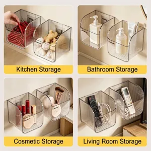 Set of 4 multipurpose wall-mounted clear acrylic ribbed storage boxes for home organization