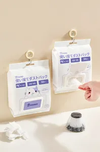 Detail view of disposable non-woven vacuum filter covers stored in a hanging dispenser pack