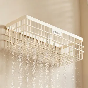 Wandgemonteerde crèmekleurige draadmand voor badkamer met uitstekende afwatering