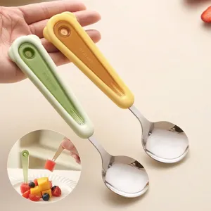304 Stainless Steel Dual-Purpose Watermelon Spoon Fruit Fork With Cute Bear Handle Portable Dessert Ice Cream Spoon Kitchen Tableware