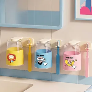 Porte-Brosse à Dents Magnétique Mural Gobelet de Rinçage Dessin Animé Gobelet à Brosse à Dents en Plastique Sans Perçage