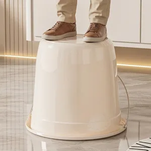 Cream plastic household bucket with reinforced base and strong load-bearing design