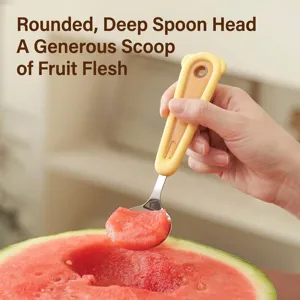 Cute yellow bear shaped 2-in-1 stainless steel watermelon spoon and fruit fork for summer