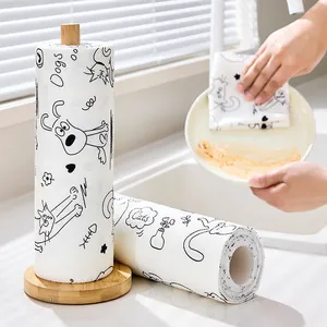 Disposable Kitchen Cleaning Cloths Polyester Thickened Oil Absorbent Dishcloth Cartoon Printed Lazy Rags For Home Kitchen Dishwashing