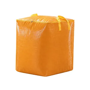 Durable orange woven storage bag for moving with large capacity and yellow handles.