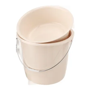 Durable beige plastic bucket and washbasin set ideal for household laundry and bath