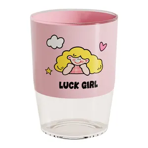 Gobelet de rinçage mignon avec illustration Luck Girl rose et une base transparente