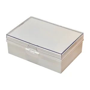 Weiße Kunststoff-Aufbewahrungsbox für Karten mit transparentem Deckel und Staubschutz