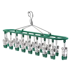Multi-clip 18 green metal laundry drying rack for socks and small underwear items