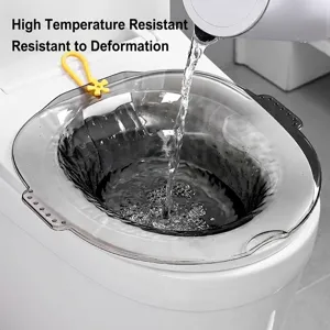 Transparent smoke gray sitz bath basin for toilet post-surgical care and hemorrhoid relief
