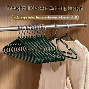 Non-slip stainless steel dipped plastic hangers with thoughtful grooved design for clothing