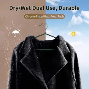 Non-slip stainless steel coat hanger with plastic coating for wet and dry use