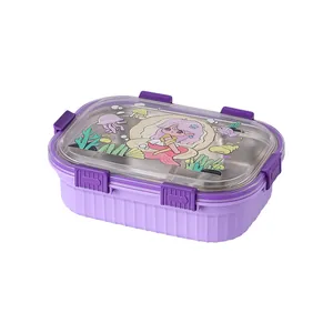 Fiambrera bento de acero inoxidable morada con dibujo de sirena infantil en la tapa