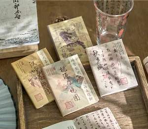 Detailansicht der A7-Hardcover-Notizbücher mit alter chinesischer Landschaftskunst und Kalligrafie