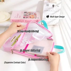 Large Capacity Cartoon Mesh A4 File Folder Bag Handheld Students Test Paper Organizer Bag With Classification Card Slot