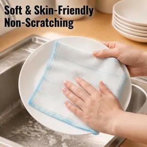 Thick absorbent cotton gauze kitchen dishcloth with blue checkered cleaning pattern