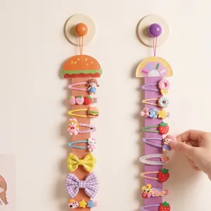 Organizer da parete per accessori capelli a fumetti per fermagli, fiocchi e elastici.