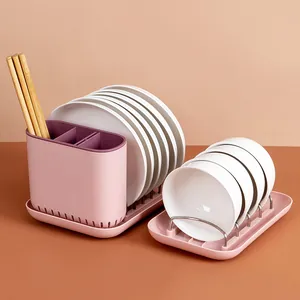 Multifunktionales rosa Abtropfgestell und Besteckhalter mit praktischen Abtropfschalen