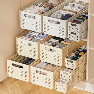 Telescopic Foldable Storage Basket Expandable Kitchen Cabinet Organizer PP Plastic Hollow Sundries Storage Box Household Desktop Snack Storage Bin