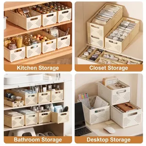 Large capacity collapsible plastic storage baskets for kitchen, closet, bathroom and desktop