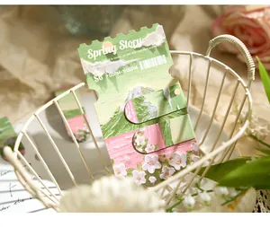 Close-up of artistic magnetic bookmarks with spring oil painting pattern in a basket
