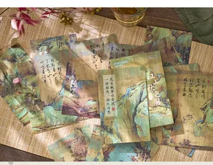 Traditional Chinese landscape painting postcards set with calligraphy for gift giving