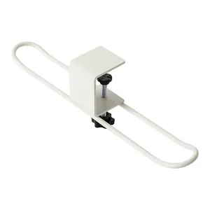 White adjustable desk side bag hook, punch-free metal hanger for schoolbags and backpacks