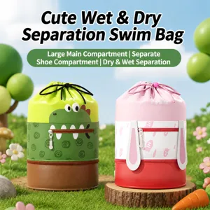 Sac à Dos de Natation Imperméable Dessin Animé Séparation Sec Humide Cordon Sac de Plage