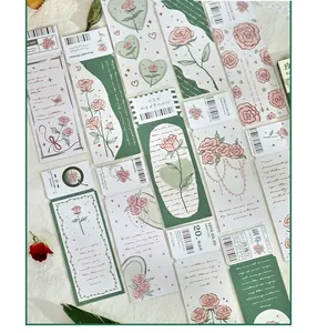 Mostra dettagliata di segnalibri in carta vintage con rose disegnate a mano