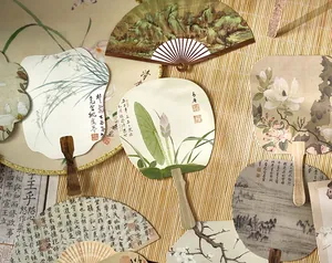 Macro view of traditional Chinese style fan-shaped decorative cards for journaling DIY materials