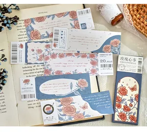 Set di segnalibri in carta rosa disegnati a mano con design floreale in stile biglietto retro