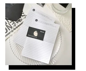 Nahaufnahme von minimalistischem Briefpapier mit einer Mondkarte auf einem Tablett