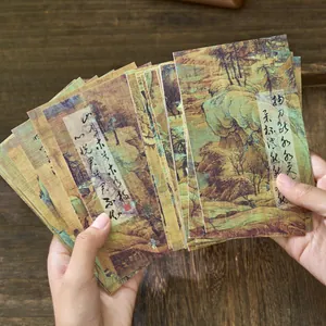Traditional Chinese ink landscape style boxed postcards for holiday greeting and decor