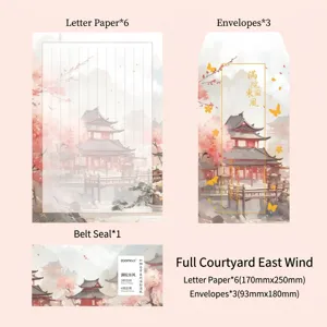 Elegant Chinese landscape stationery set including 6 letter papers and 3 envelopes