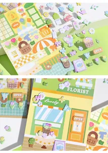 Macro view of 3D foam stickers featuring cute garden and florist themed decorations.