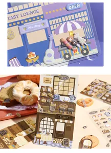 Detail showing 3D cute foam stickers with bakery and lounge themes for DIY crafts.
