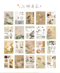 Detailed view of Chinese traditional style floral and calligraphy sticker set for journals.