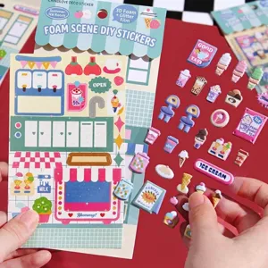 Cute 3D foam sticker DIY set featuring a detailed miniature summer ice cream shop theme