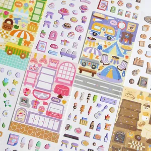 Colorful cute 3D foam stickers set featuring camping and dessert themes for DIY scrapbooking crafts