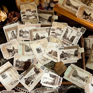 Vintage collage stickerpakket met architecturale ontwerpen voor scrapbooking decor