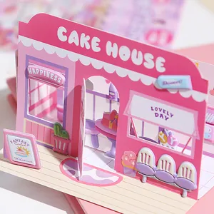 Pink 3D foam stickers featuring a cute cake house scene for DIY scrapbooking crafts