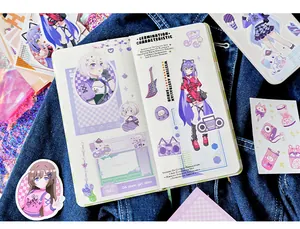 Nahaufnahme von niedlichen Anime-Stickern einer Electric-Band für DIY-Journaling-Deko