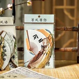 Chinese national style fan-shaped greeting cards with tassels for DIY journals